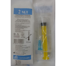 Шприц 2 мл Luer Lock з голкою, 23 G (0.6*30 мм) 3-х комп. "ALEXPHARM"