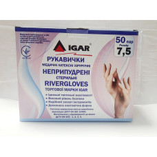 Рукавички хірур.латекс. стерильні  p.7,5 "RiverGloves" , неприпудрені