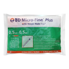 Шприц інсулін. (B-D) MICRO-FINE Plus 0.5мл  U-100 29G (0,33*12.,7мм)  №10