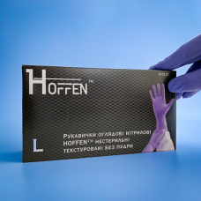 Рукавички оглядові нітрілові "Hoffen"  нестерильні текстуровані без пудри р.L, фіолетовий
